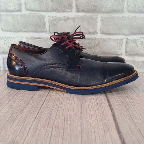 Ted Baker London Braythe 2 Derby Shoes Navy Blue Leather Cap Toe 10 Quiet Luxury - Picture 11 of 12